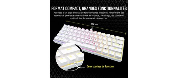 Clavier mécanique Gaming - CORSAIR - K65 RGB Mini 60% - Format compact -  RGB - CHERRY MX Red - Blanc - (CH-9194110-FR) - Cdiscount Informatique